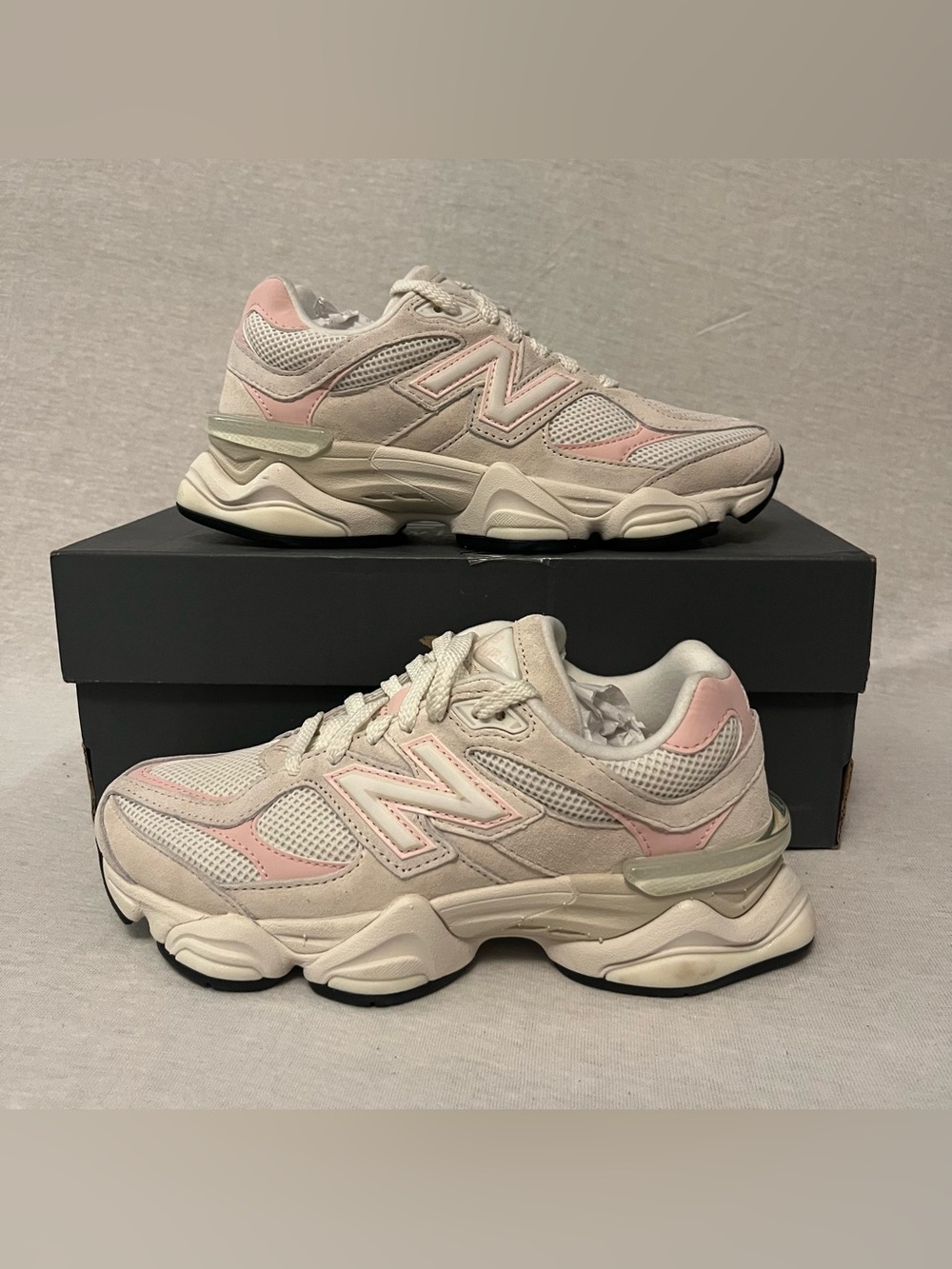 New Balance 9060 White & Pink Suede and Mesh Sneakers